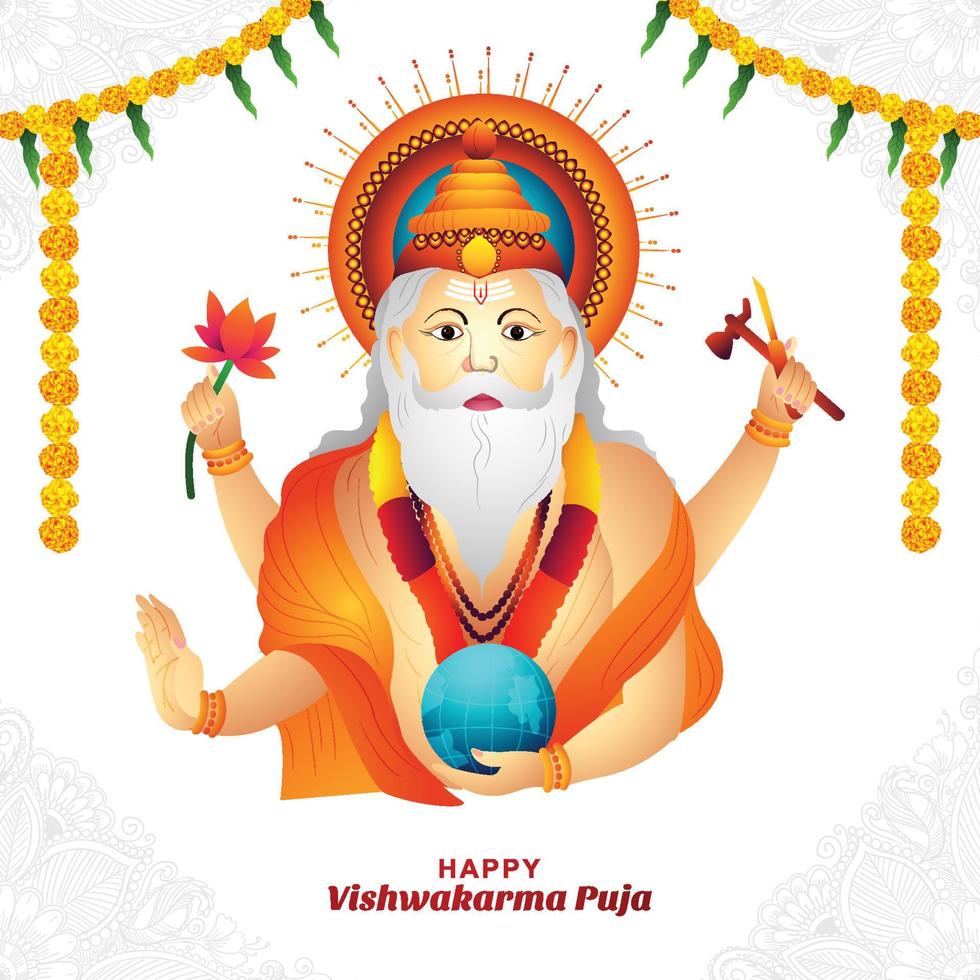 Happy vishwakarma puja illustration celebration card background vector