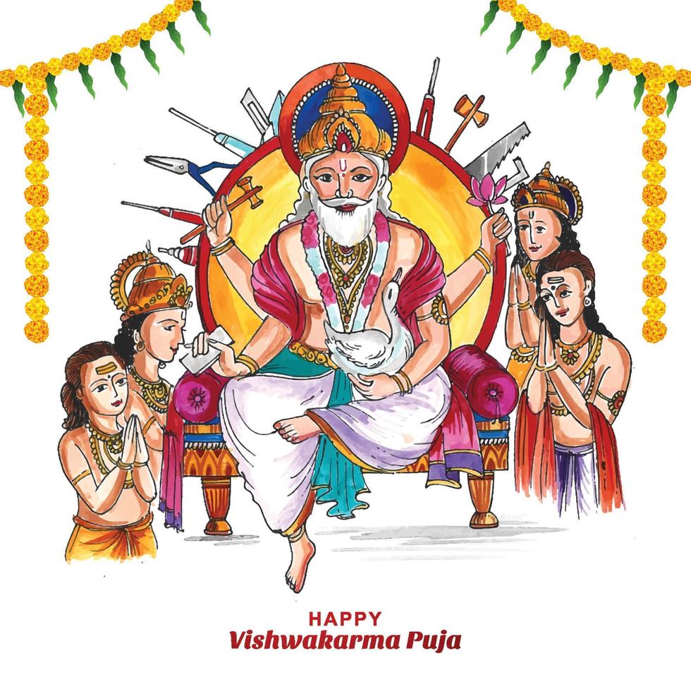 Beautiful hindu god vishwakarma puja celebration card background vector