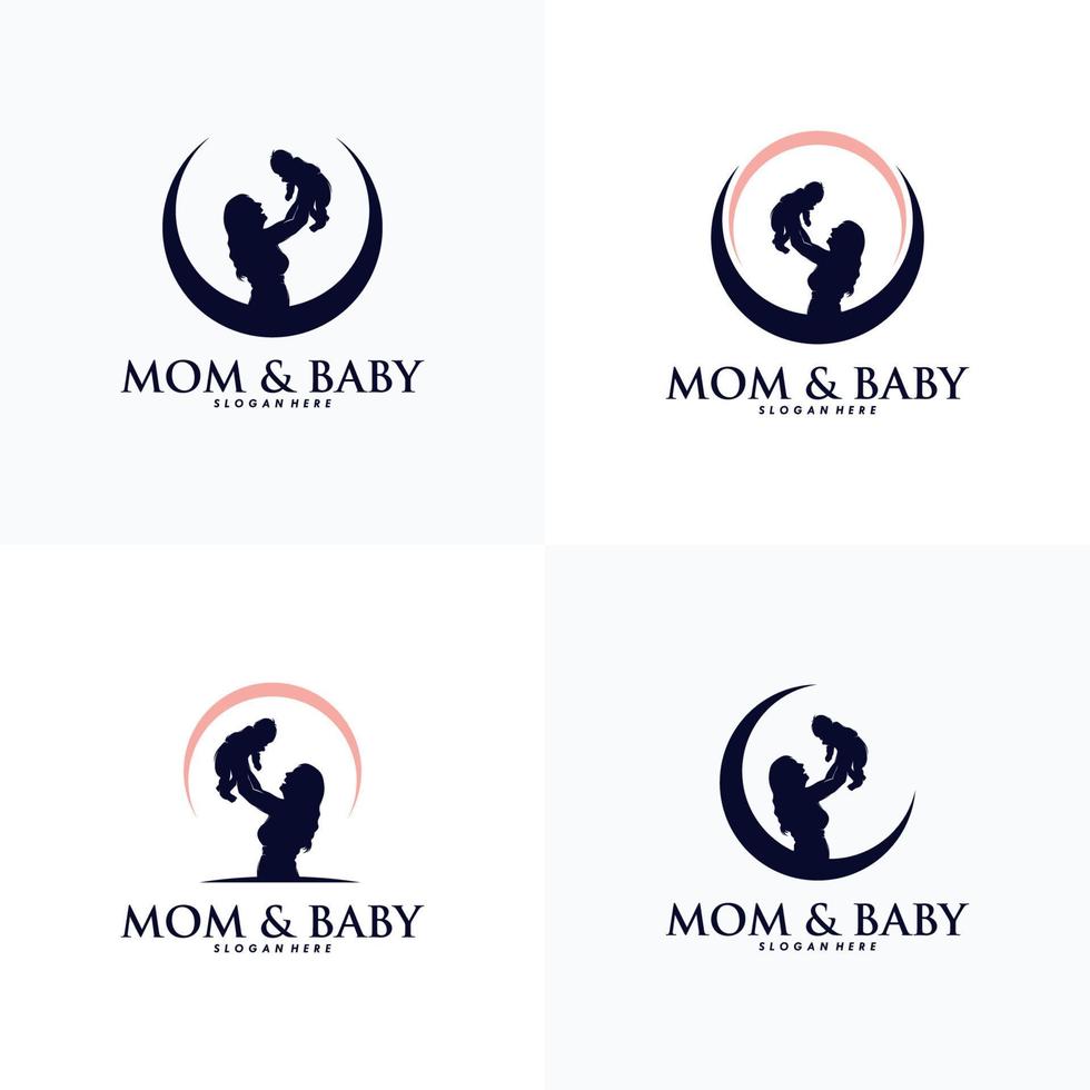 Set of Mom and baby logo design vector
