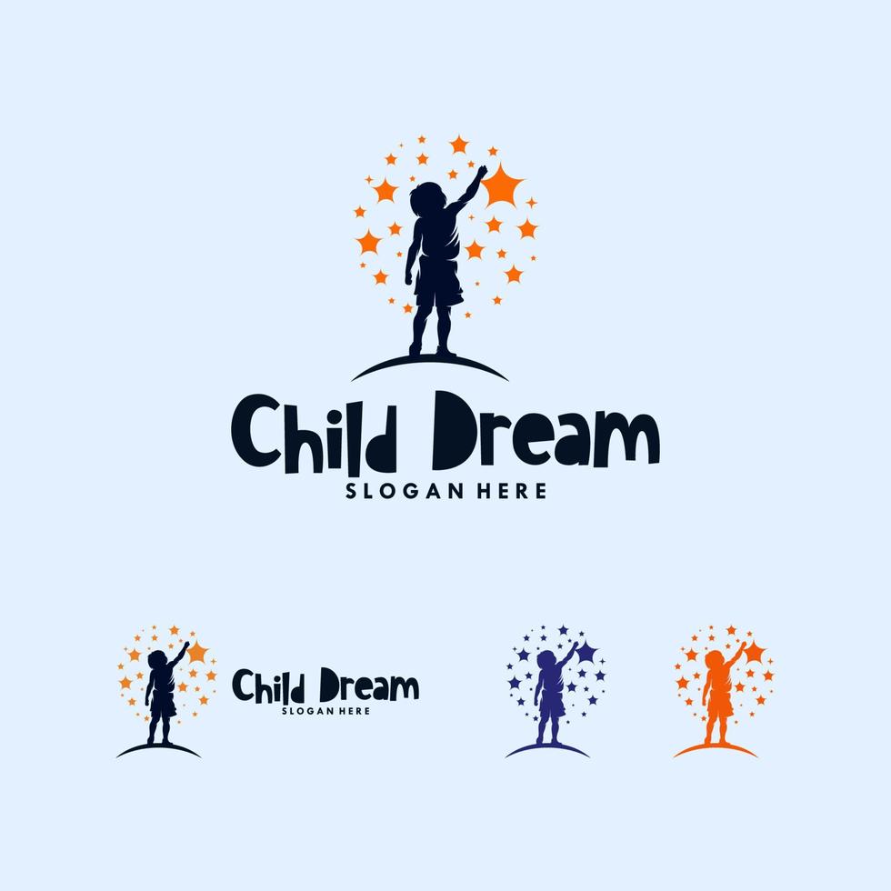 Colorful kids reaching the stars logo design vector