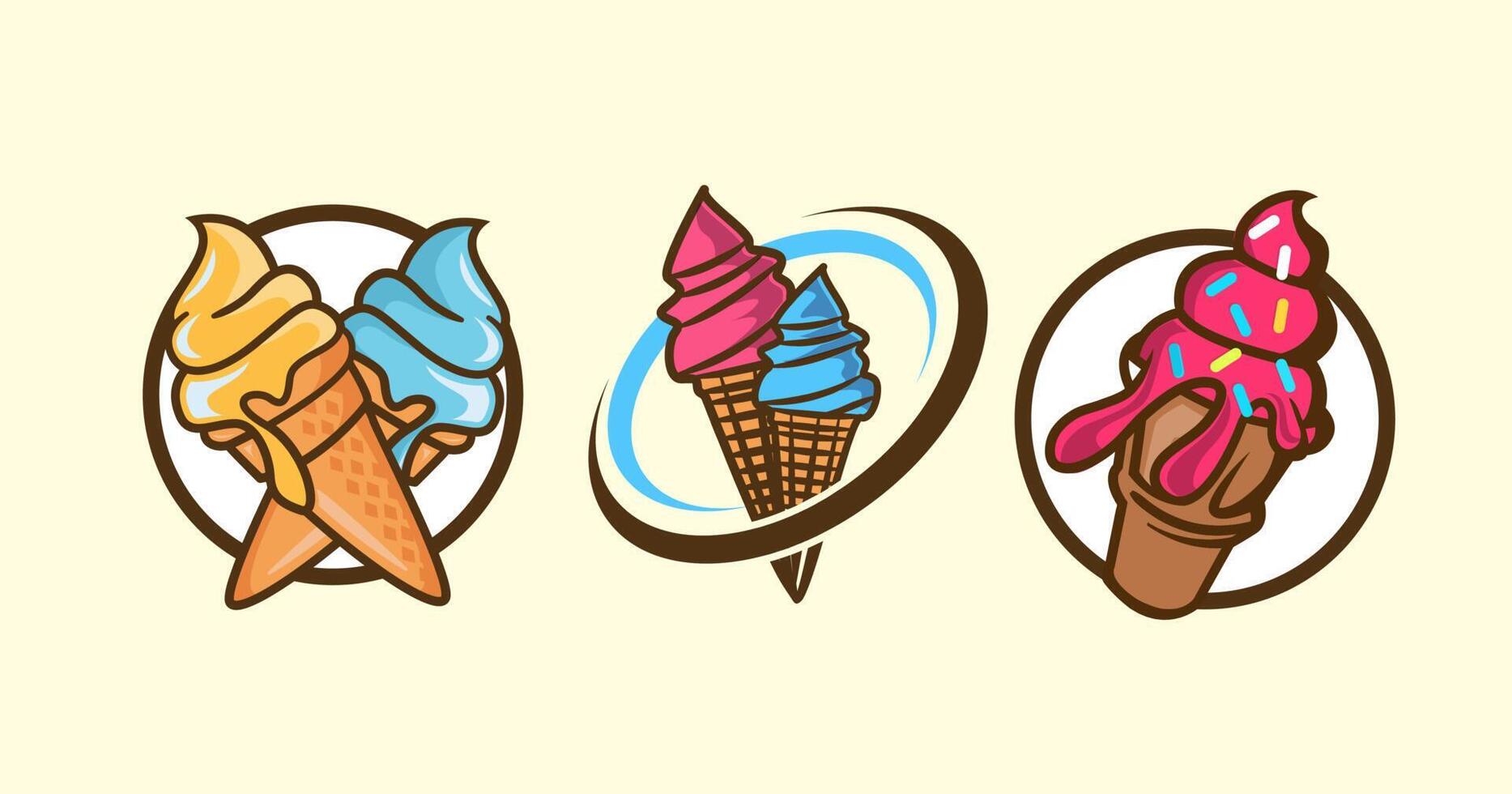 Minimalist ice cream logo template in the waffle cone. Ice cream vector