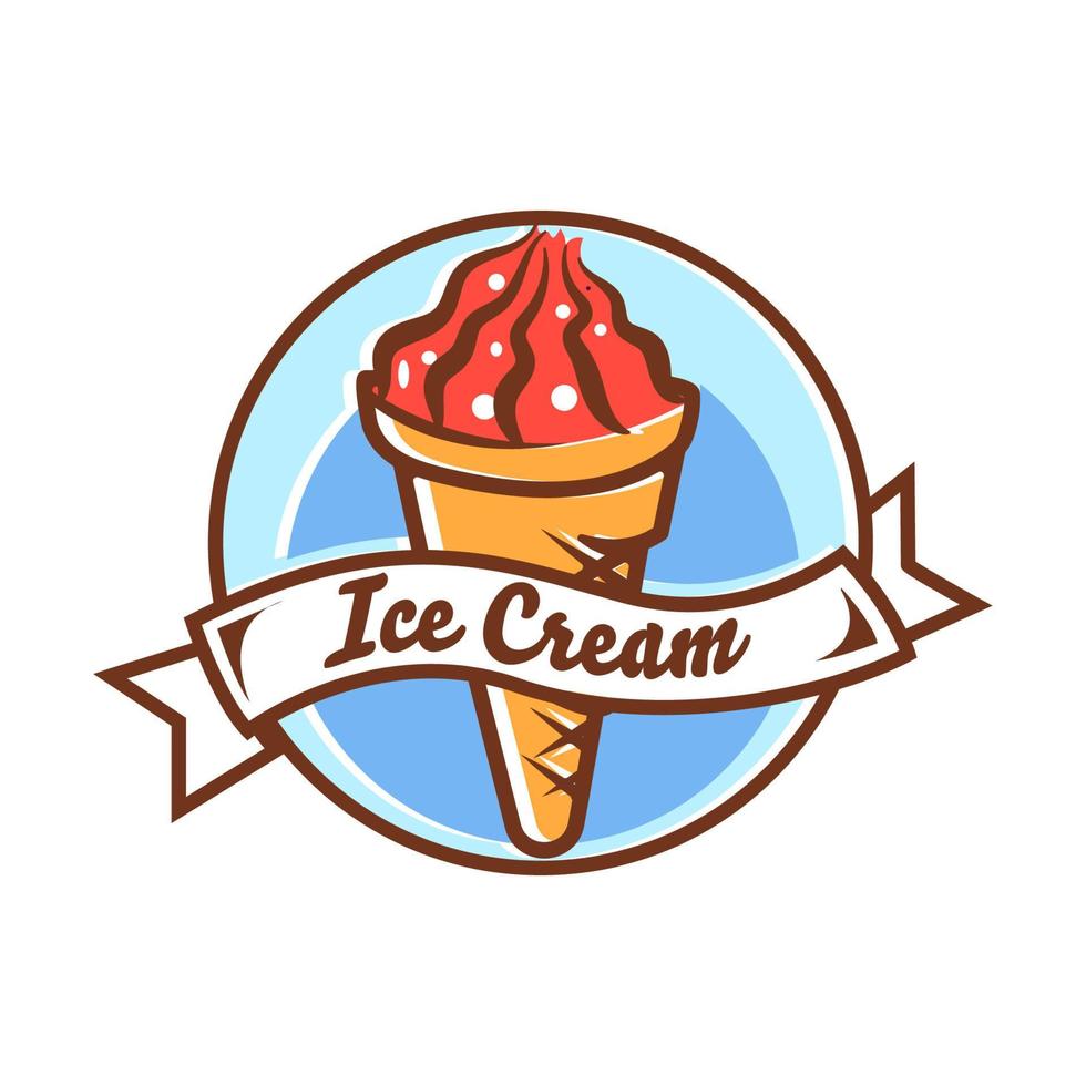 Minimalist ice cream logo template in the waffle cone. Ice cream vector