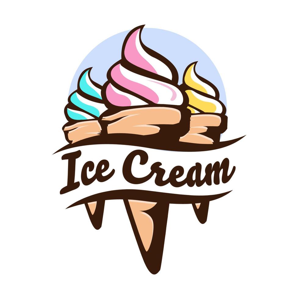 Minimalist ice cream logo template in the waffle cone. Ice cream vector icon. Hand drawn style illustration for sticker and t shirt design.