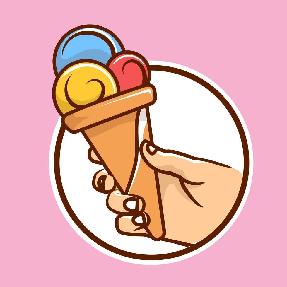 plantilla de logotipo de helado minimalista en el cono de gofre. icono de vector de helado. ilustración de estilo dibujado a mano para el diseño de pegatinas y camisetas.