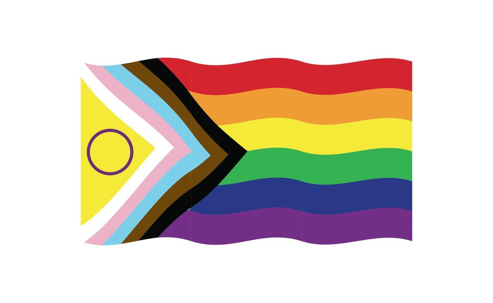 nuevo vector de bandera de orgullo lgbtq actualizado. Bandera de orgullo de progreso inclusivo intersexual. bandera de bandera para lgbt, o orgullo lgbtqia.