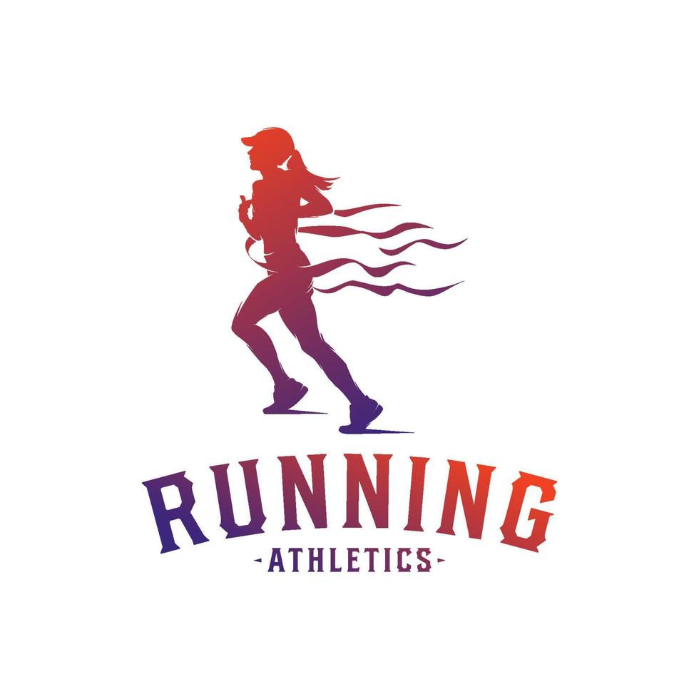 logotipo de silueta de mujer corriendo con cinta de acabado vector