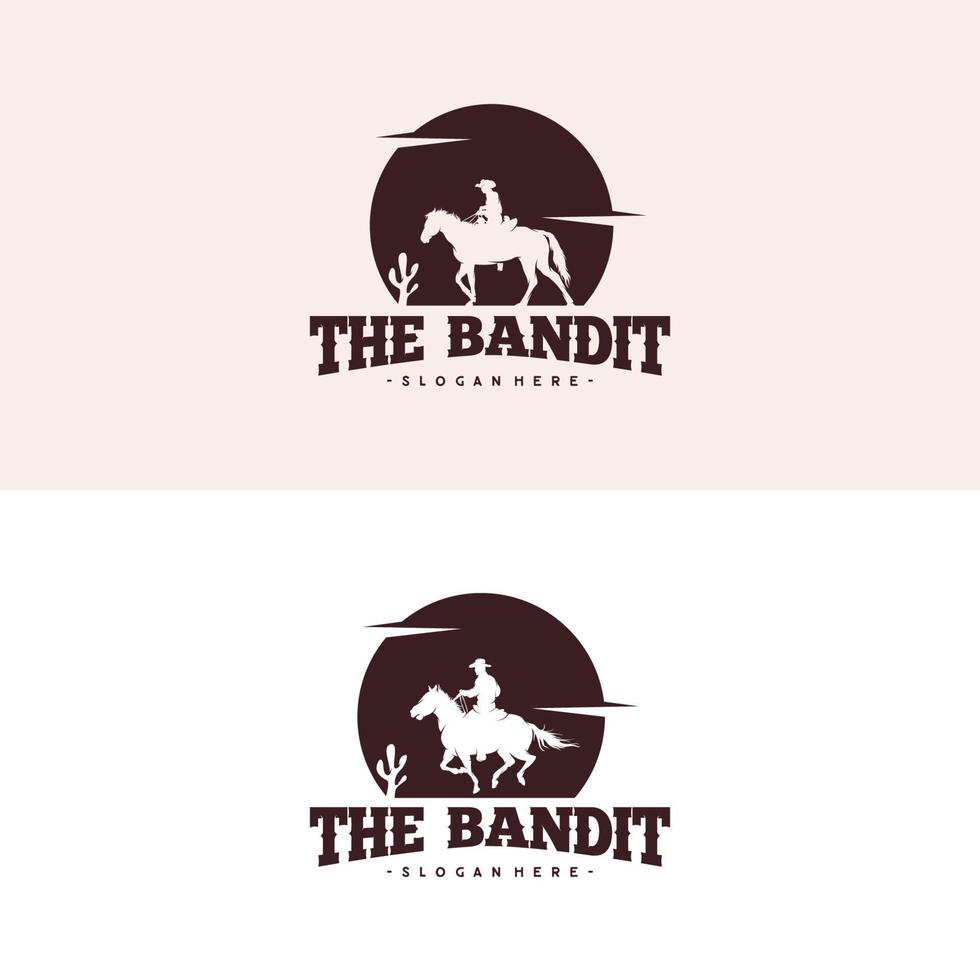 Cowboy Riding Horse Silhouette at Night logo vector