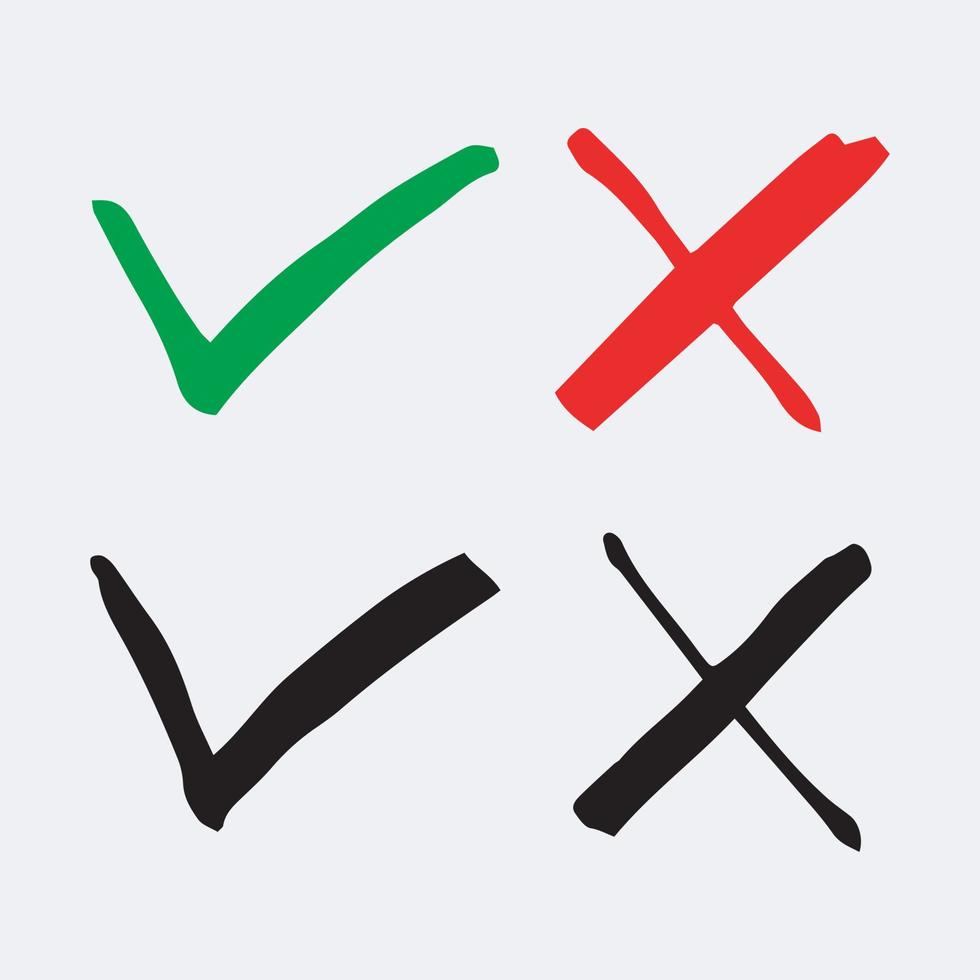 Tick and cross  signs. Checkmark OK and X icons. vector