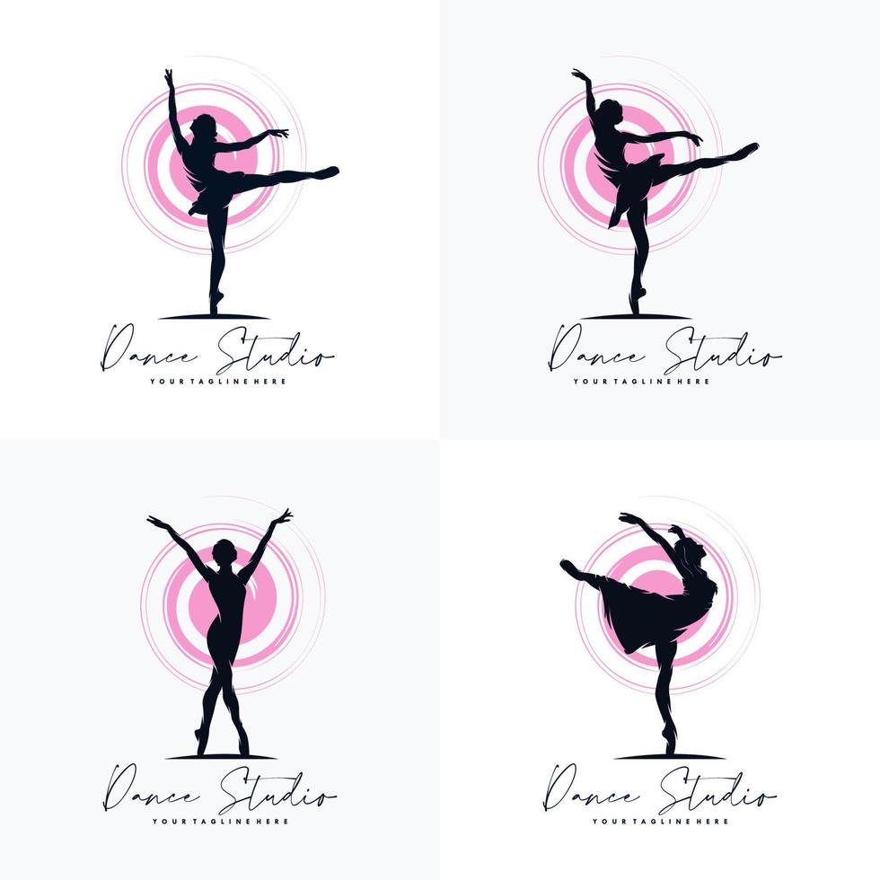 Set of Fitness Gymnastic Logo Silhouette Vector