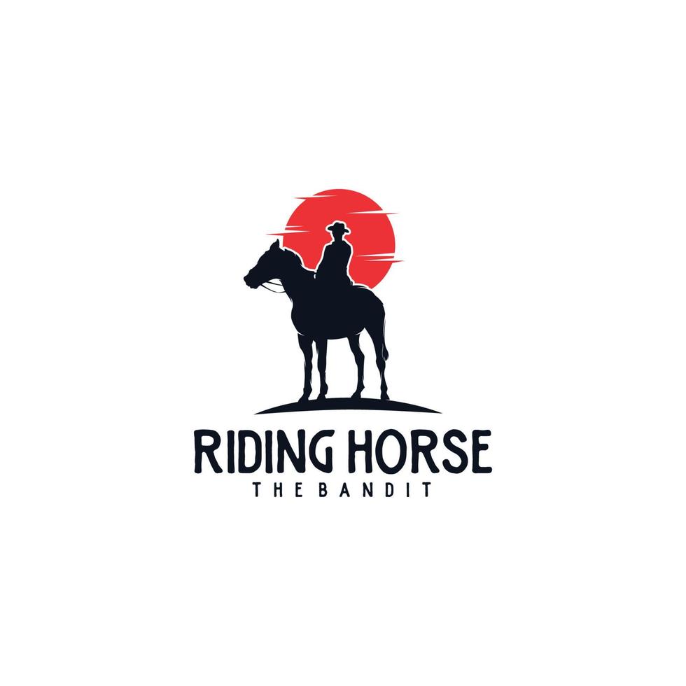 Cowboy horse rider silhouette vintage emblem vector