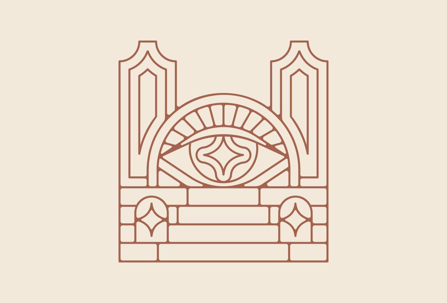 Vintage Stairs and Gate with Eye Spark Emblem Illustration vector