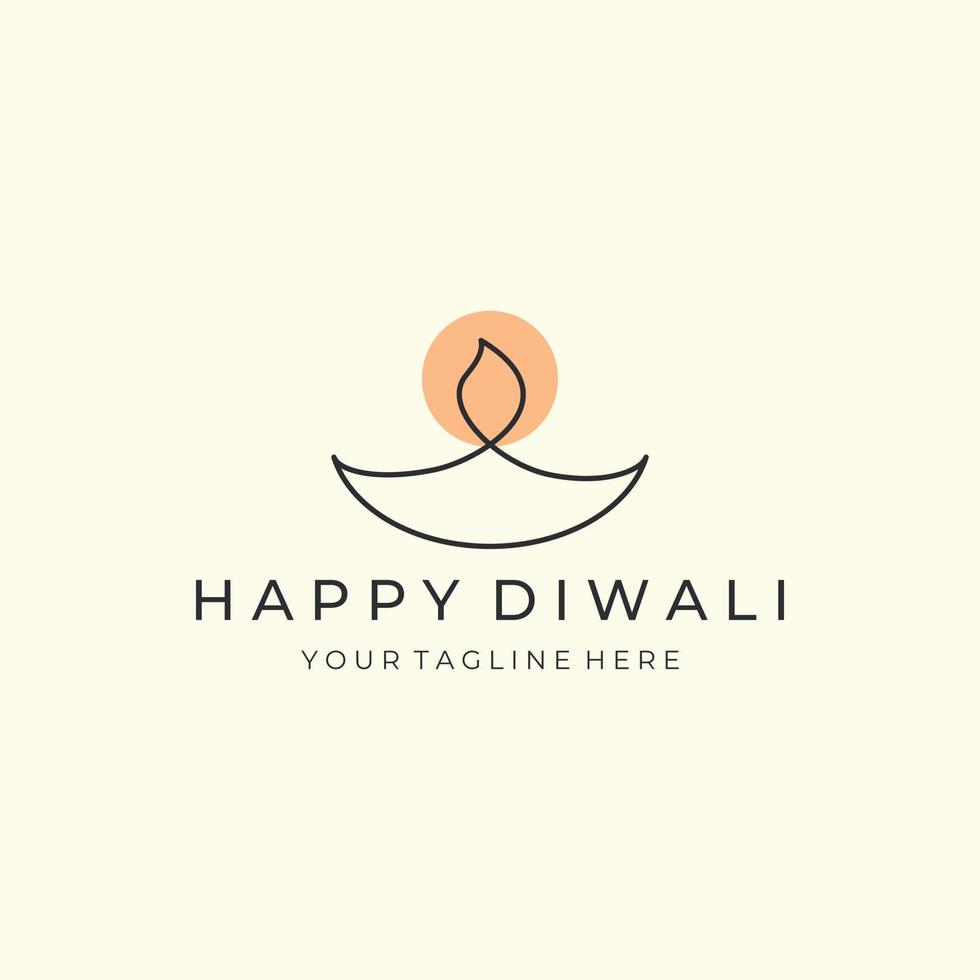 happy diwali or candle with minimalist linear style logo vector design icon template illustration