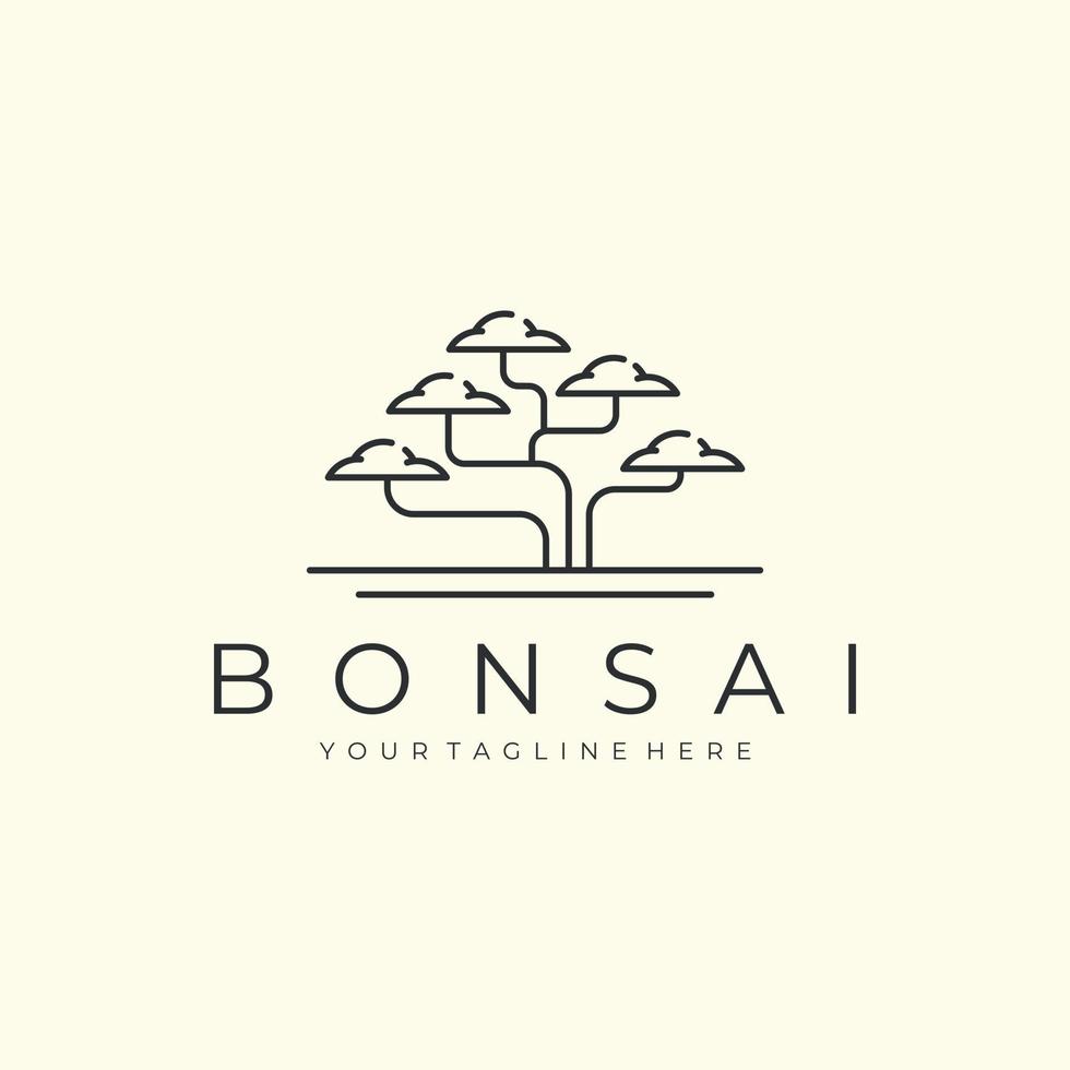 árbol de bonsái con ilustración de plantilla de icono de diseño de vector de logotipo de estilo de arte de línea minimalista