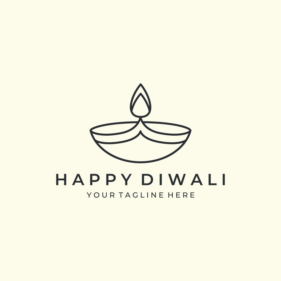 happy diwali with minimalist linear style logo icon template design. candle, culture, india vector illustration