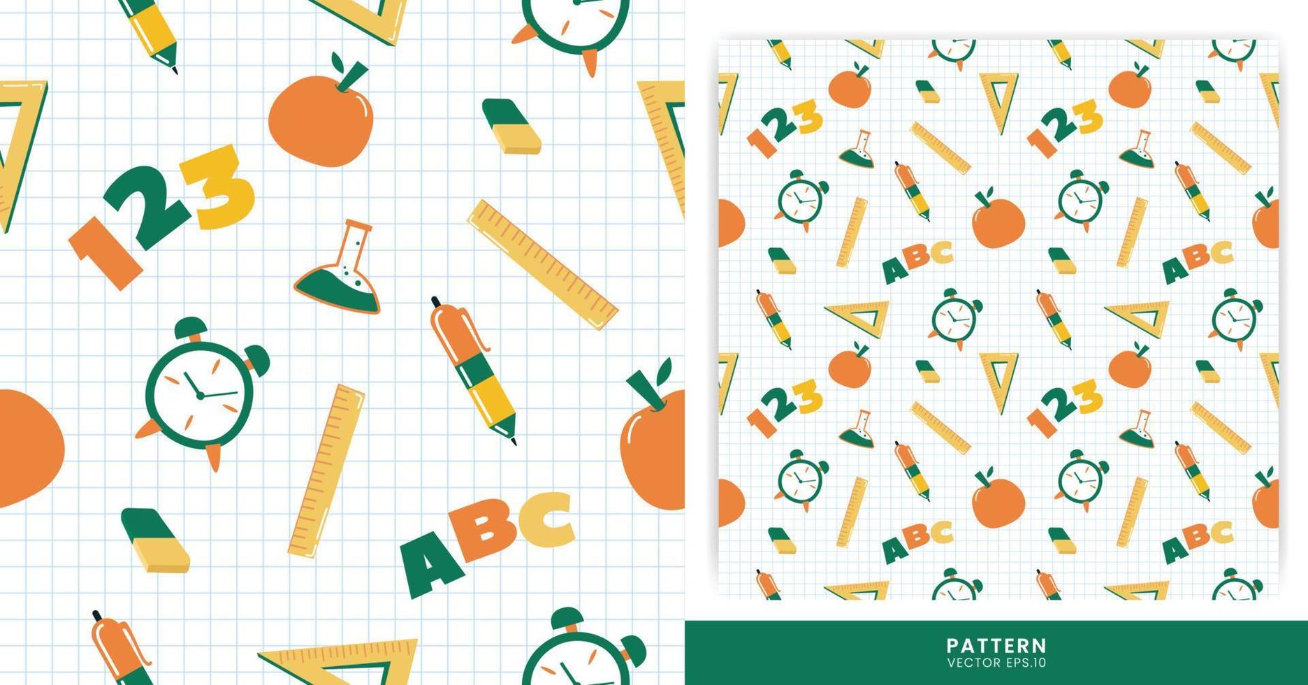 Seamless Rocket Patterns for Educational Theme Background. Equipment such as Rulers, Books, Pencils, etc. Illustrations for Wrapping Paper and Scrapbooking, T-shirt Kids, etc. vector