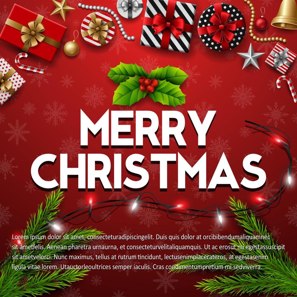 fondo rojo navideño con elementos navideños vector