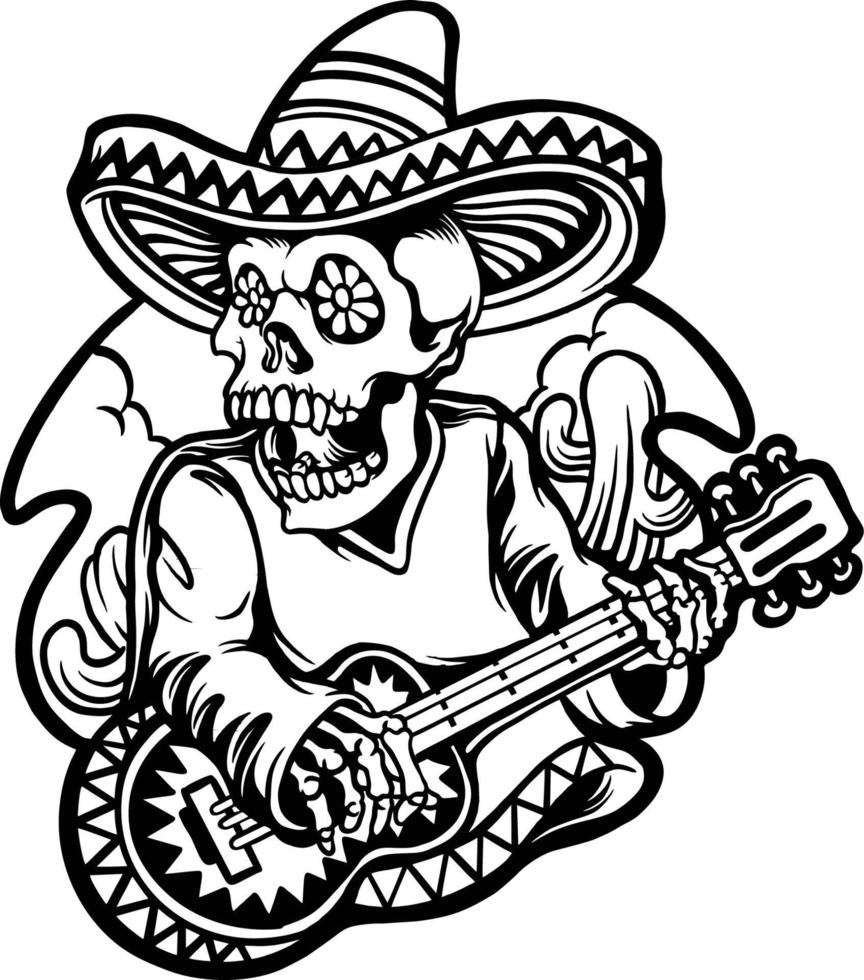 Cinco de mayo skull playing guitar character vector