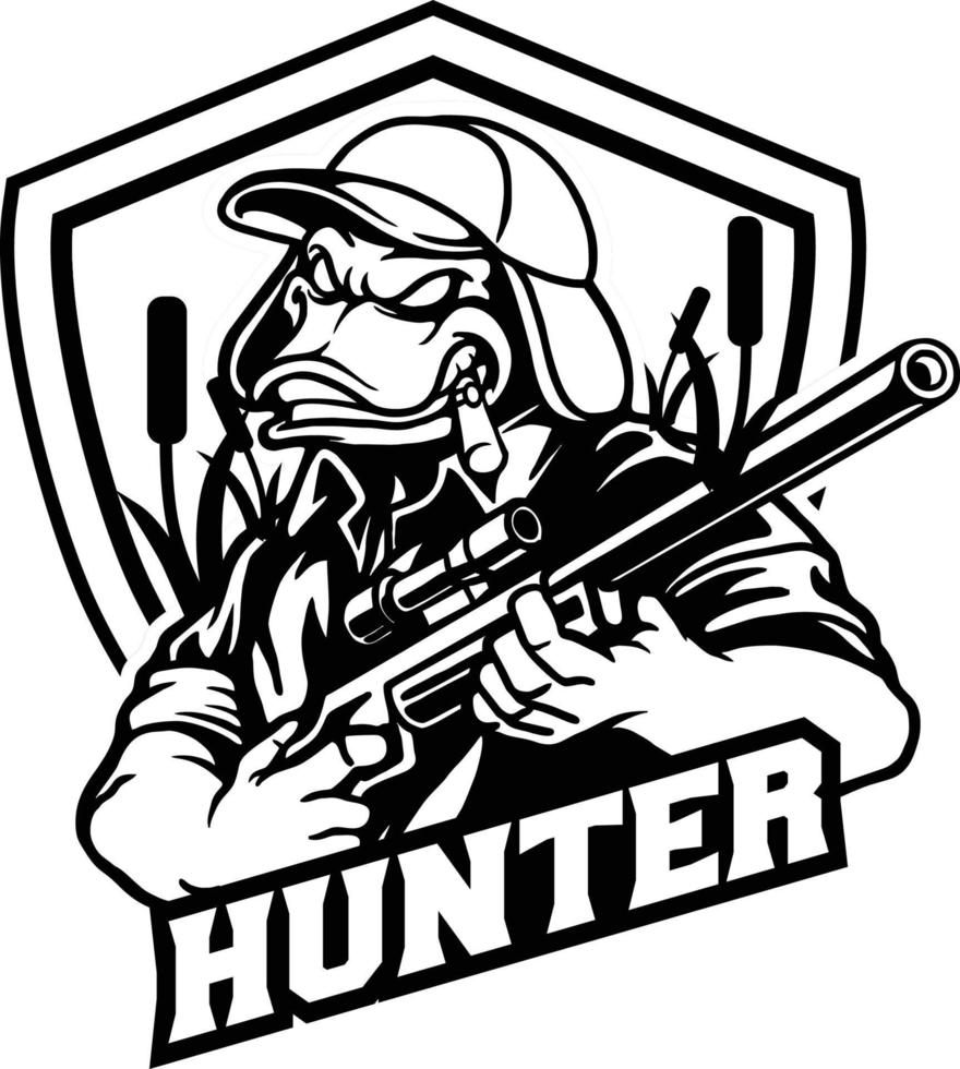 silueta de la insignia de la mascota del cazador de patos vector