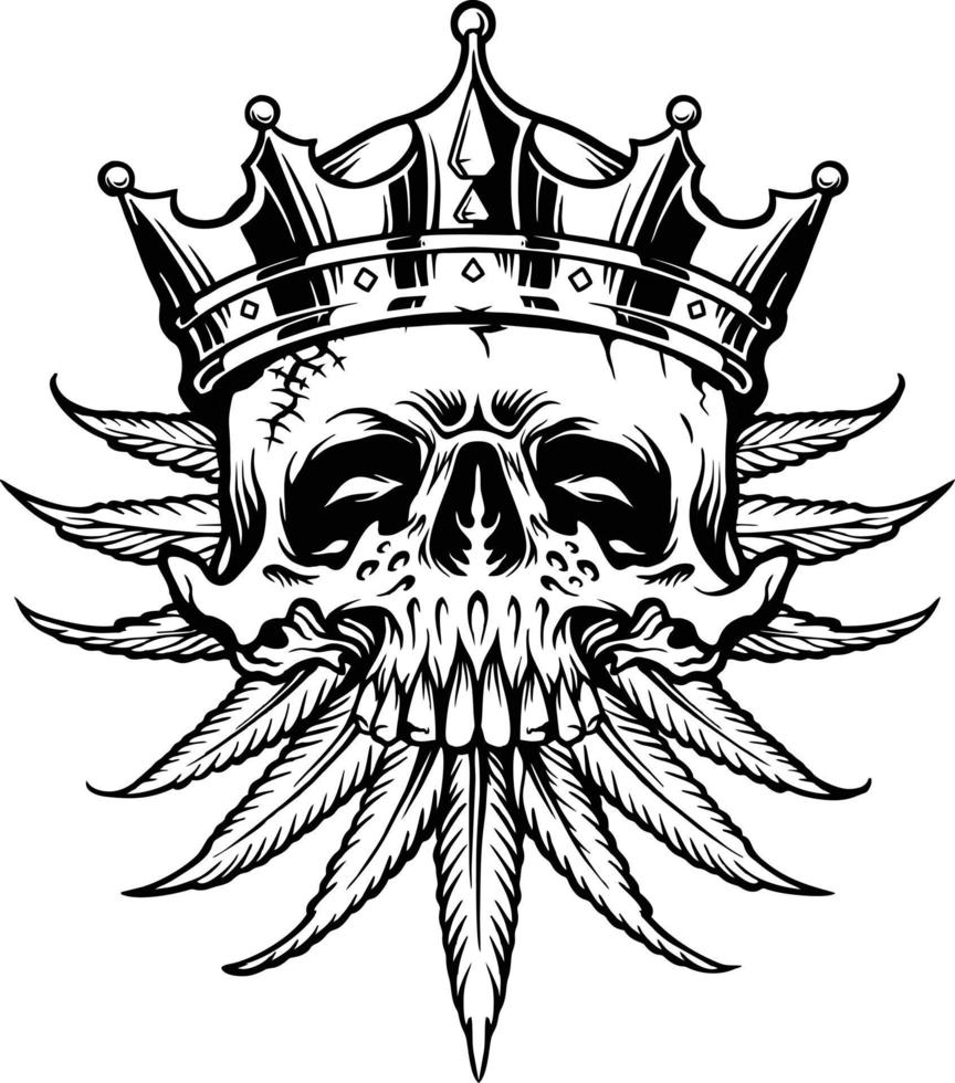 Dead King Weed Leaf Skull Silhouette Vector illustrations for your work Logo, mascot merchandise t-shirt, stickers and Label designs, poster, greeting cards advertising business company or brands.