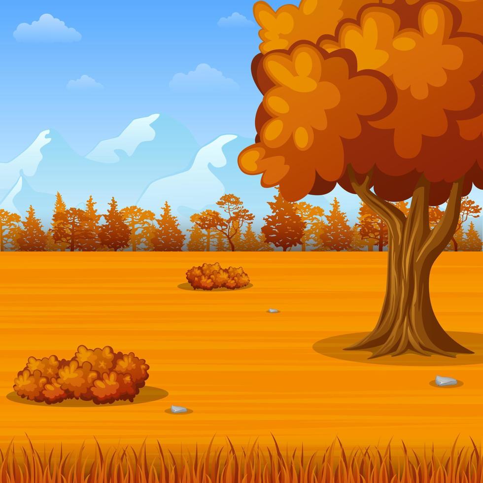 Vector illustration of Autumn landscape with mountains and trees