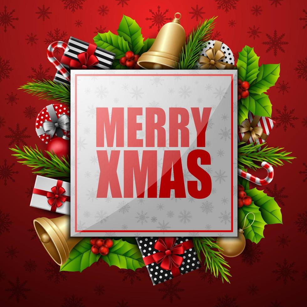 Christmas red background with christmas elements vector