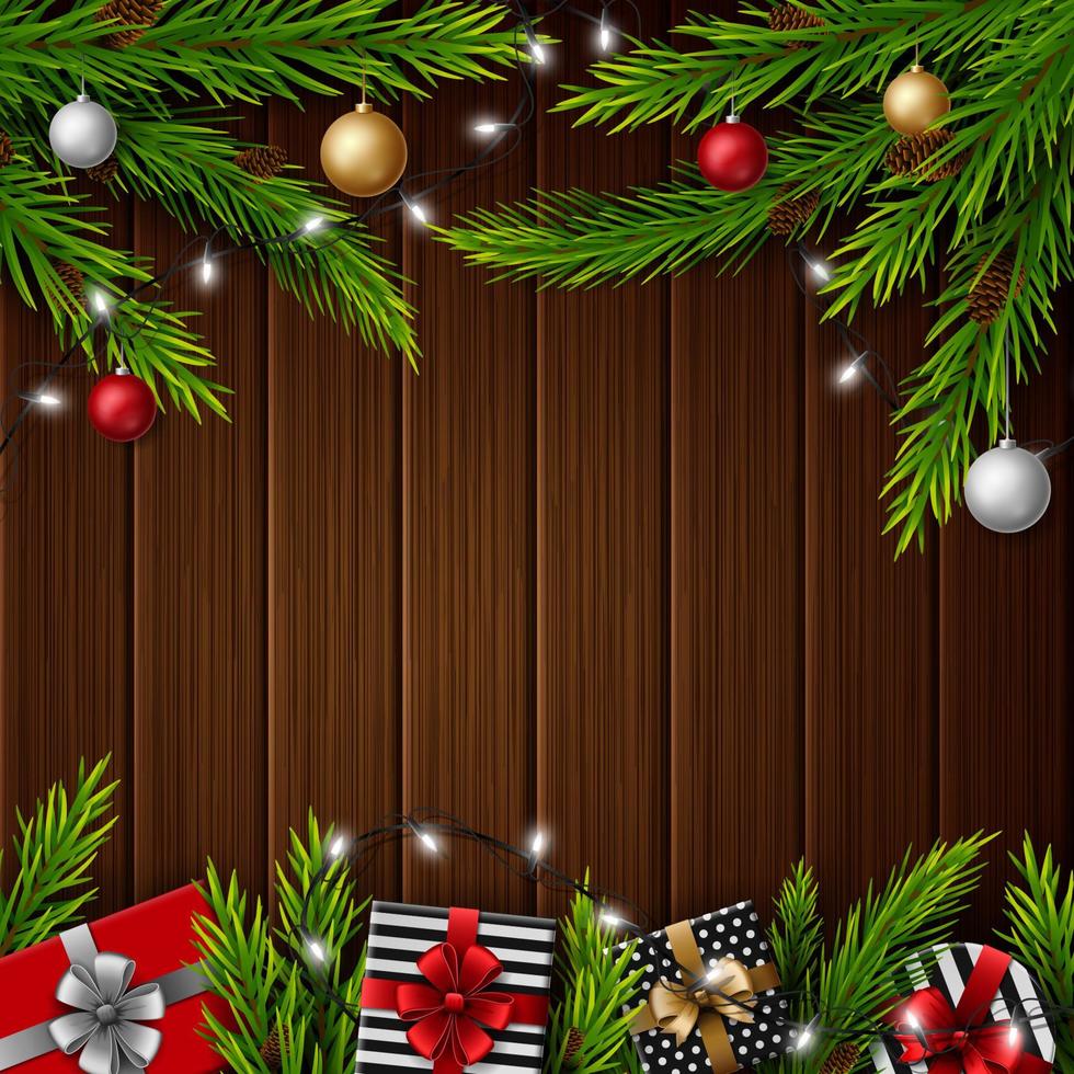 fondo rojo navideño con elementos navideños vector