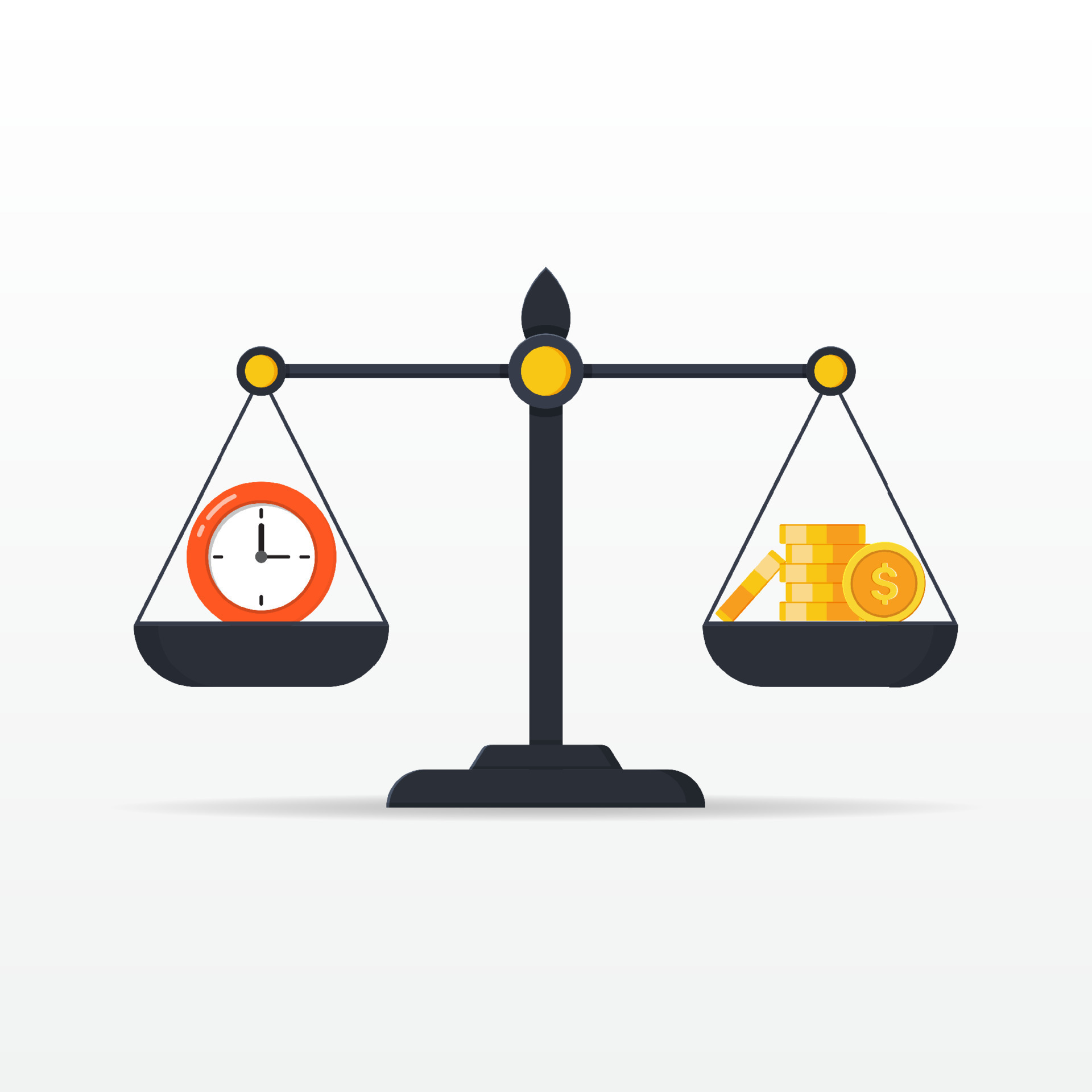 Time is money balance on scale icon. concept of time management