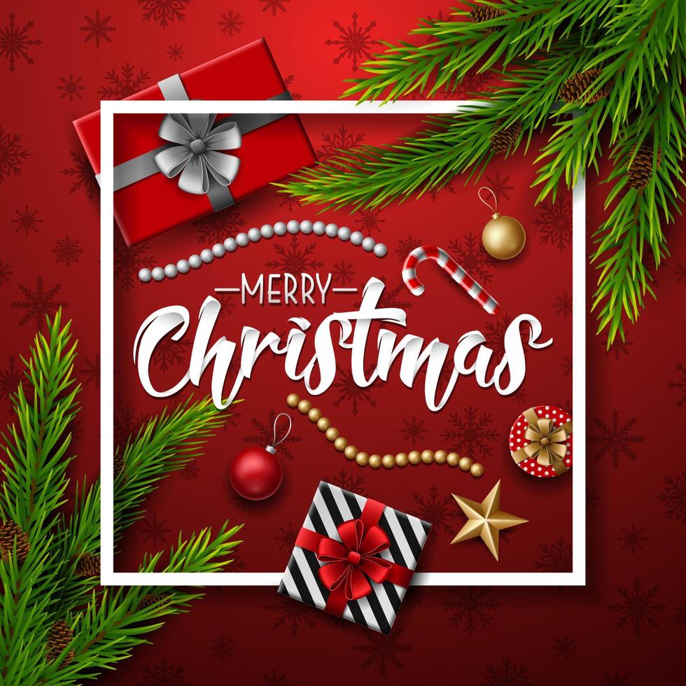 Christmas red background with christmas elements vector