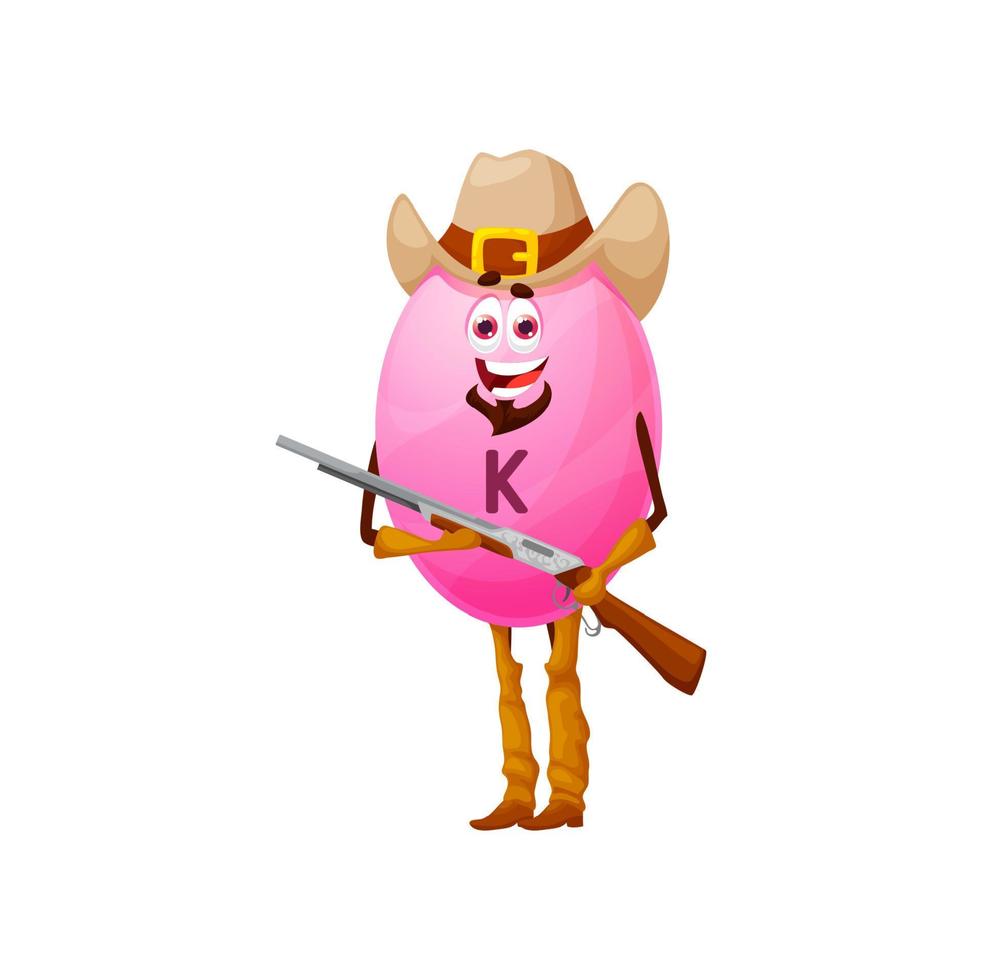 Cartoon vitamin K ranger character, funny cowboy vector