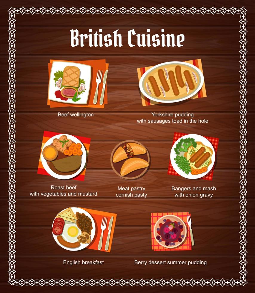 British cuisine meals menu page design template vector