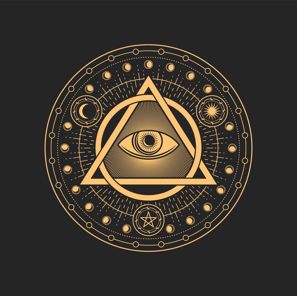 Rune alchemy circle with all seeing witchcraft eye vector