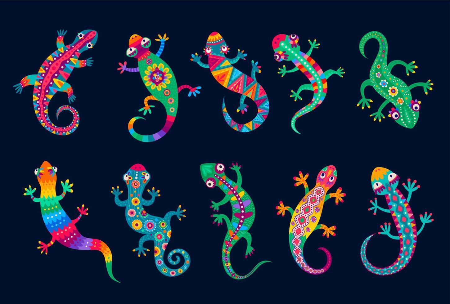 Mexican lizard and gecko, funny reptiles ornament vector