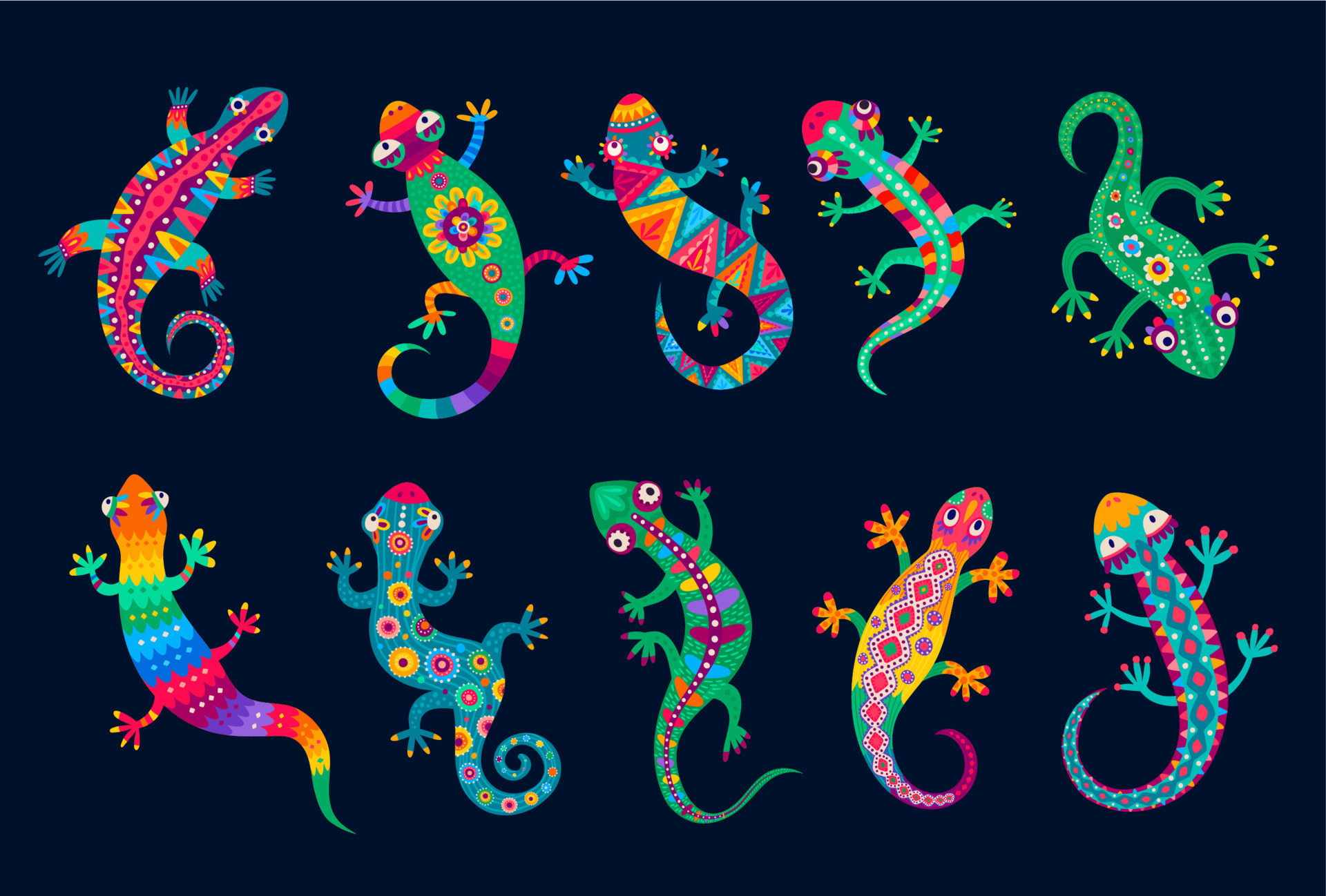 mexican-lizard-and-gecko-funny-reptiles-ornament-11156734-vector-art