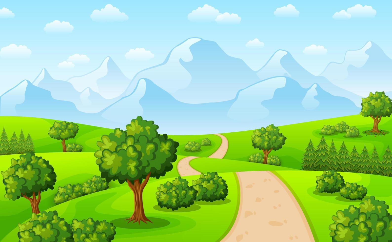 Green landscape with mountains and trees vector