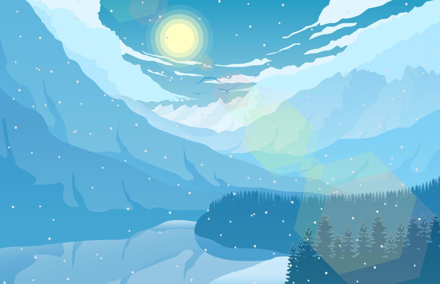 Vector illustration of Mountain landscape with deer and forest at morning