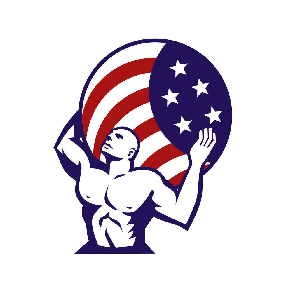 Atlas Carrying Globe USA Flag Retro vector