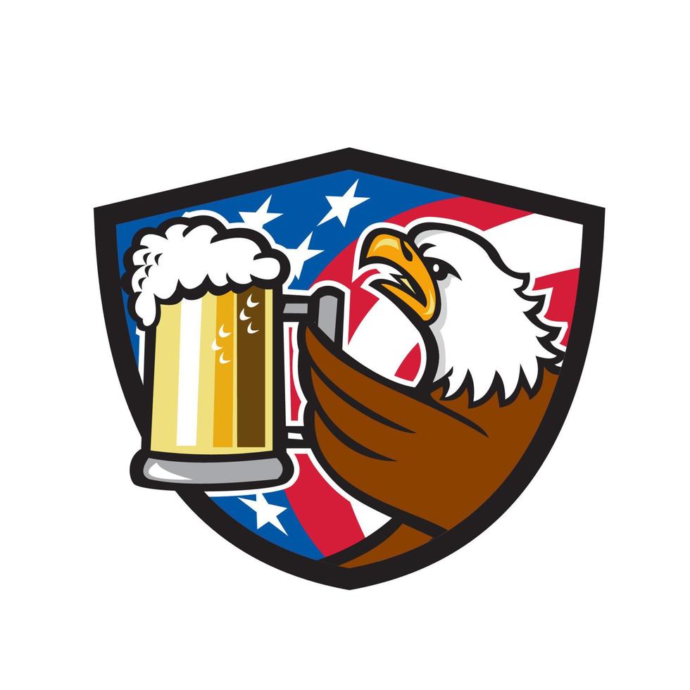 águila calva izar cerveza stein estados unidos bandera cresta retro vector