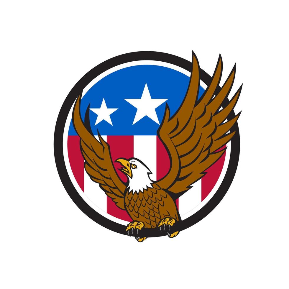 águila calva alas abiertas estados unidos bandera círculo retro vector