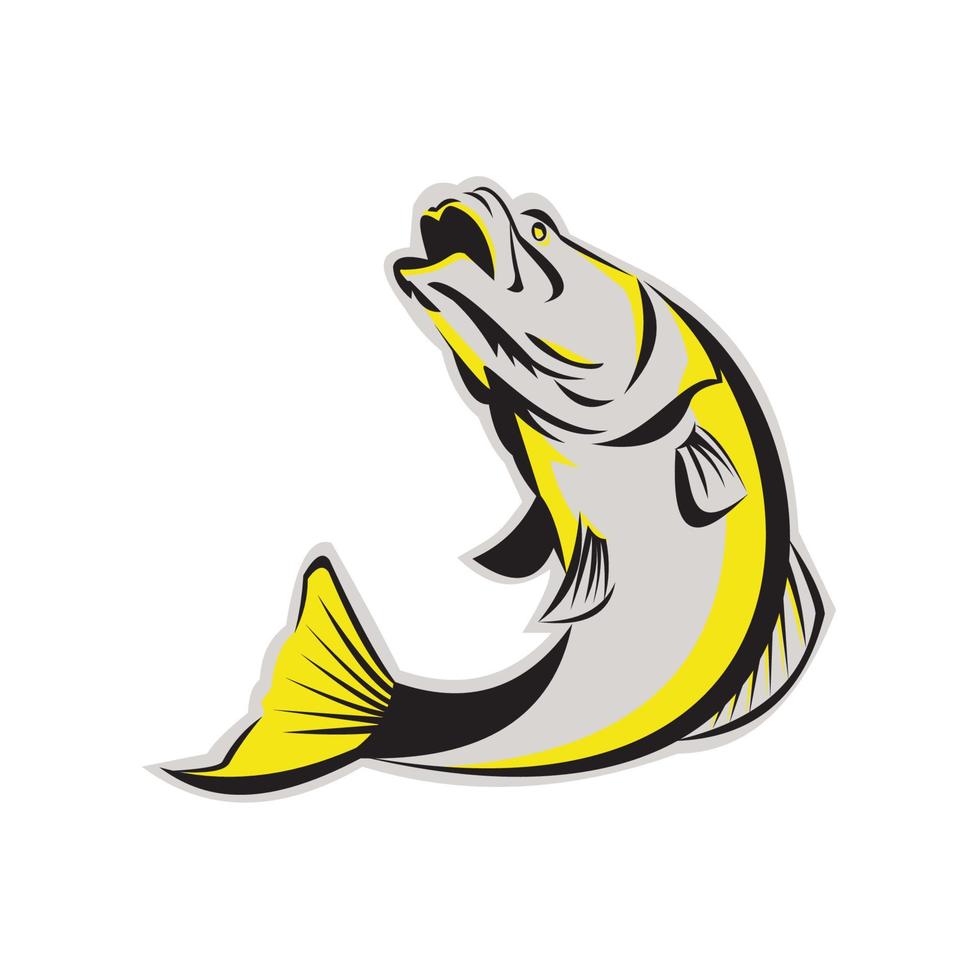 Barramundi Fish Jumping UP Isolated Retro vector