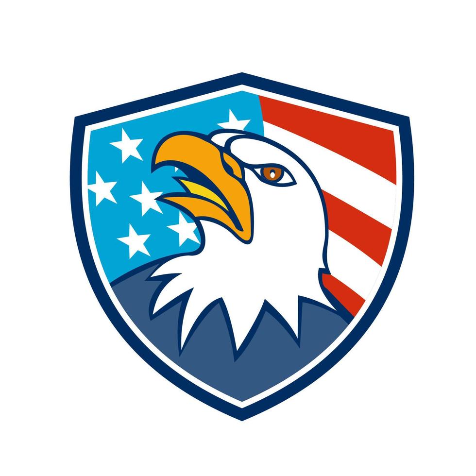 American Bald Eagle Head Looking Up Flag Crest Cartoon vector