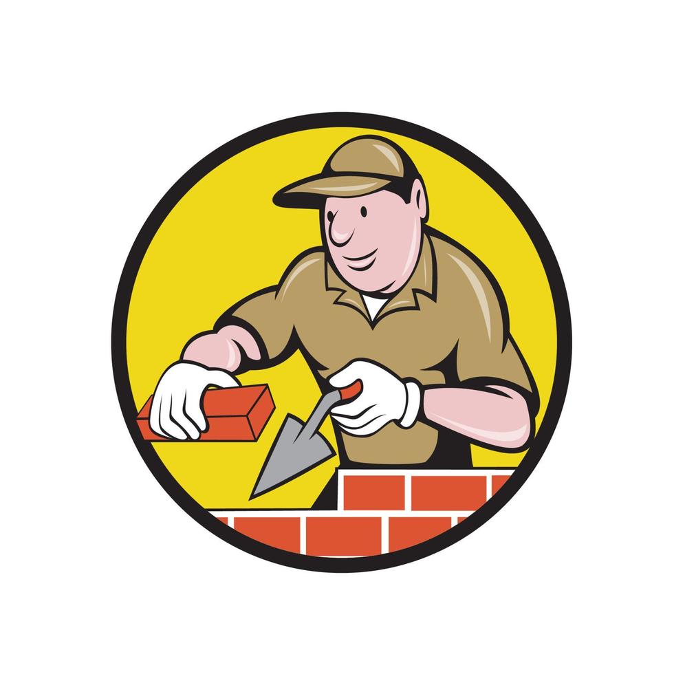 Bricklayer Bricks Trowel Circle Cartoon vector