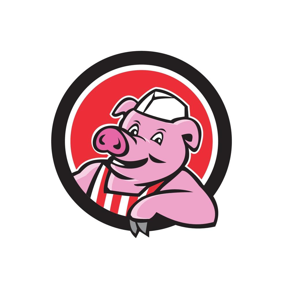 Butcher Pig Leaning Circle Cartoon vector