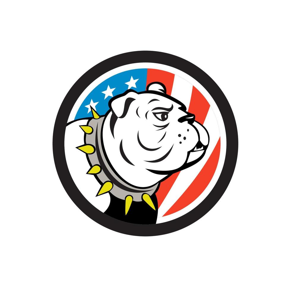 bulldog cabeza estados unidos bandera círculo dibujos animados vector