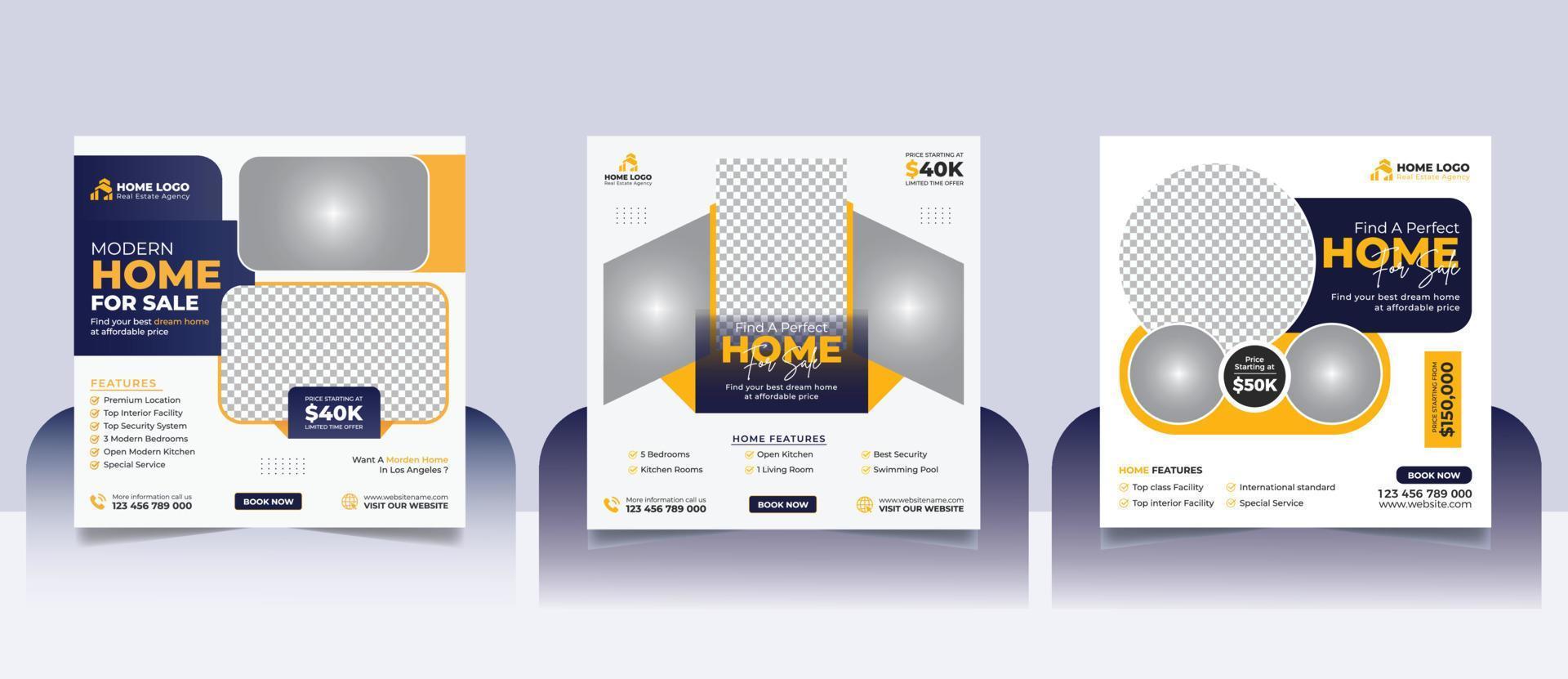 Real Estate Property Social Media Post Template, Modern Home Sale Social Media Promotion, Square flyer Web Banner design Template vector