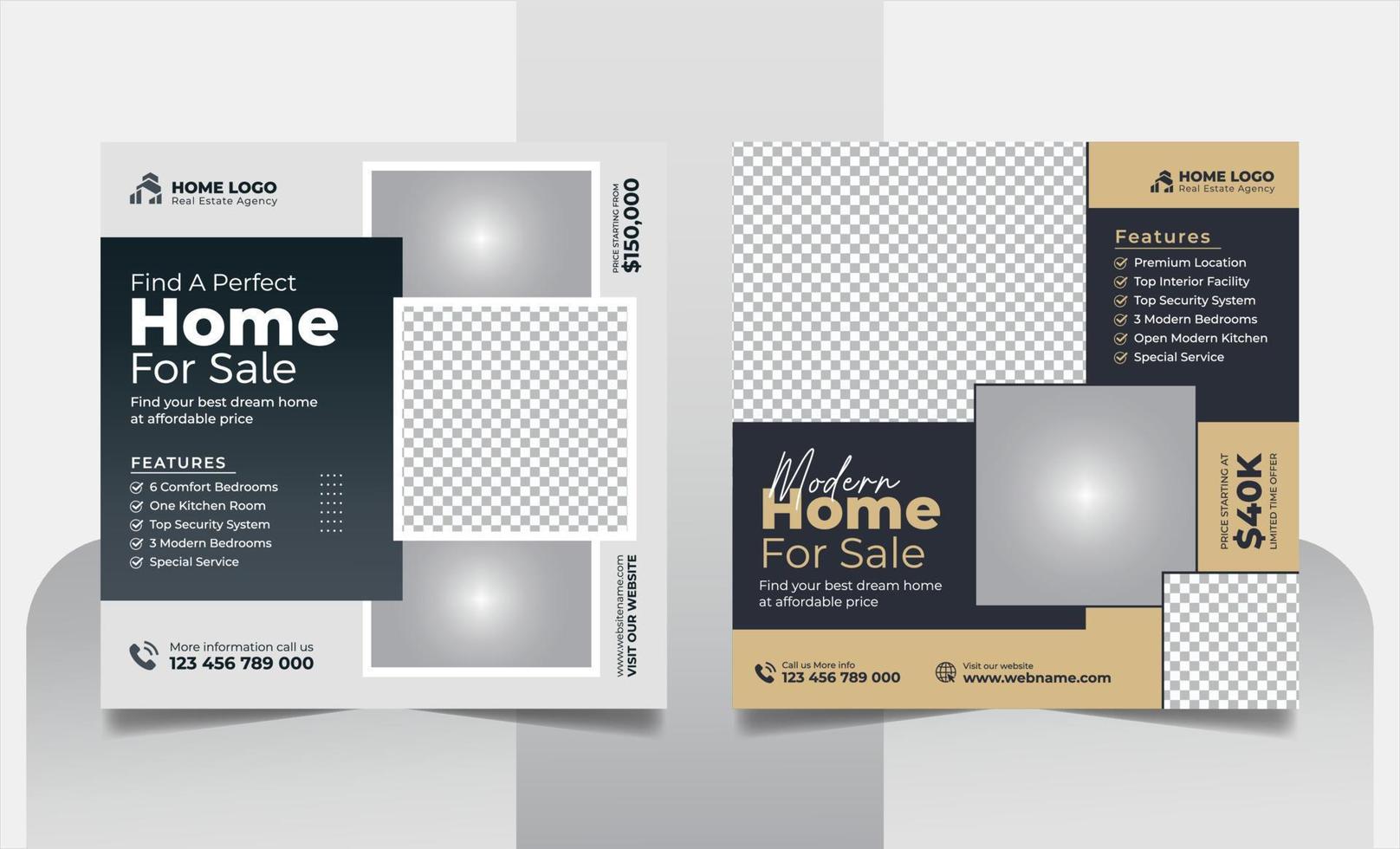 Real Estate Property Social Media Post Template, Modern Home Sale Social Media Promotion, Square flyer Web Banner design Template vector