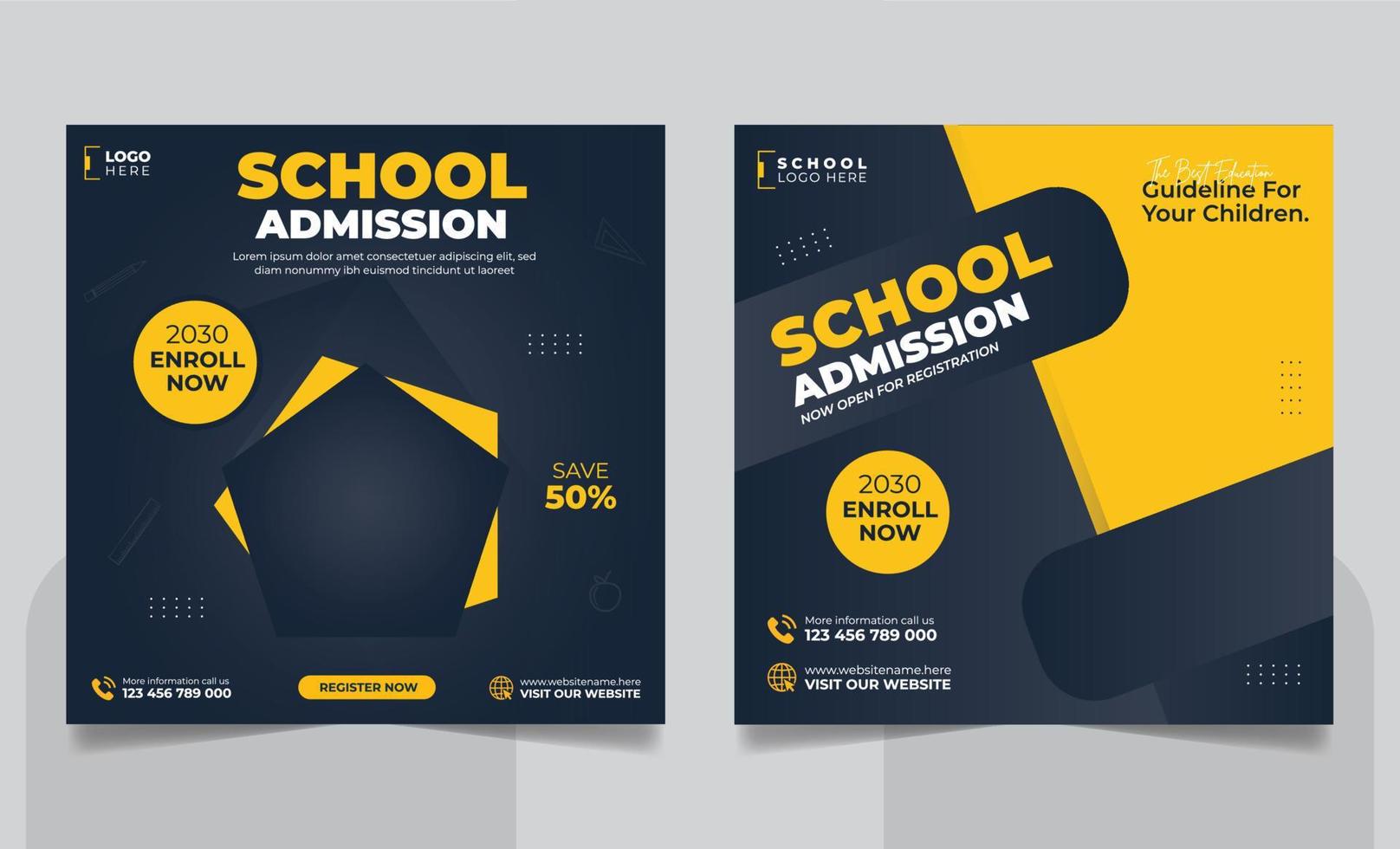 School admission social media post banner, educational social media post square flyer back to school web banner design template vector