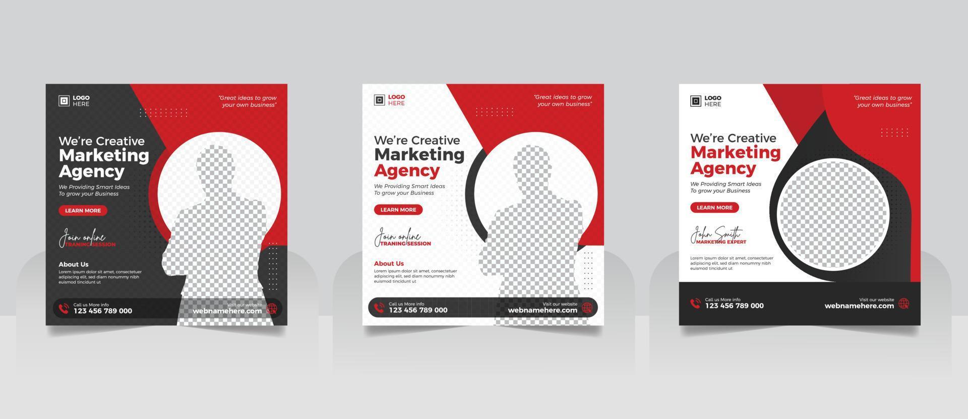 Digital Marketing Agency Online Webinar Social Media Post Set , Corporate Business Promotion Social Media Web Banner, Square Flyer Design Template vector