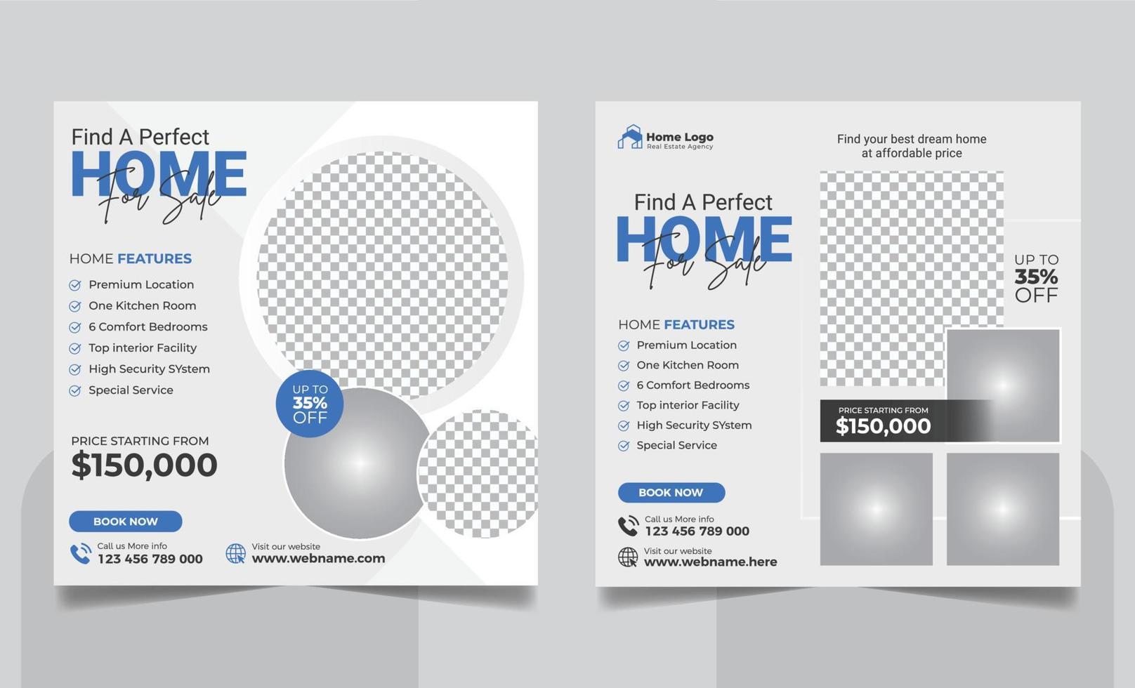 Real Estate Property Social Media Post Template, Modern Home Sale Social Media Promotion, Square flyer Web Banner design Template vector