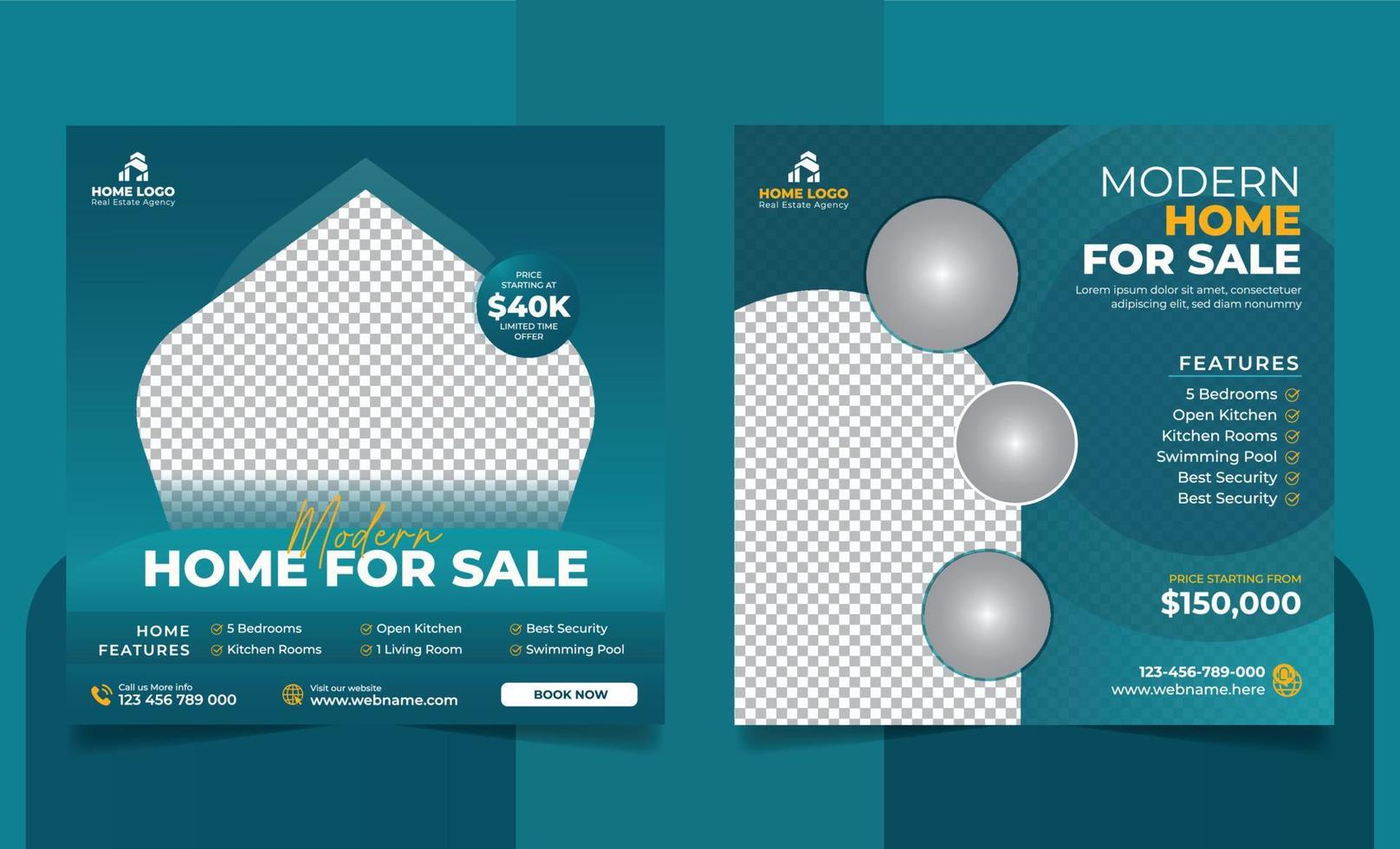 Real Estate Property Social Media Post Template, Modern Home Sale Social Media Promotion, Square flyer Web Banner design Template vector