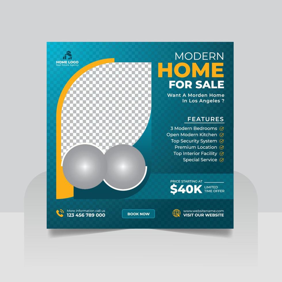 Real Estate Property Social Media Post Template, Modern Home Sale Social Media Promotion, Square flyer Web Banner design Template vector